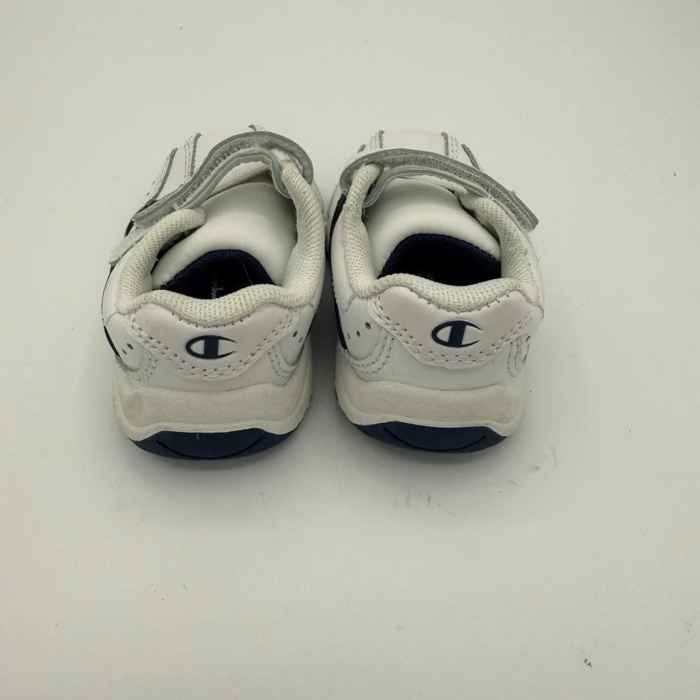 Champion Toddler Shoes Size 1 White Navy Hook Loop Strap Sneakers Unisex